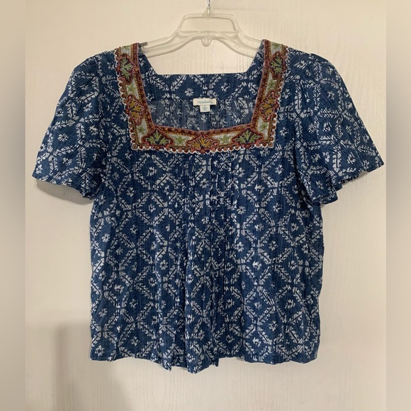 Sundance Outback Blue Beaded Embroidered Boho Top - Picture 3 of 7